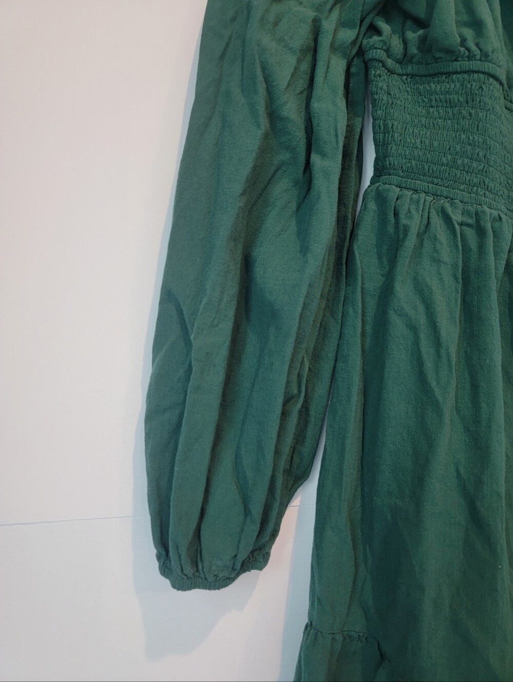 Illusory Green Smocked Waist Long Sleeve Mini Dress Size L Cottagecore Boho - Picture 3 of 12
